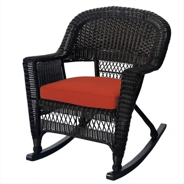 Jeco Jeco W00201R-A-2-FS018 Espresso Rocker Wicker Chair With Red Cushion - Set 2 W00201R-A_2-FS018 - main